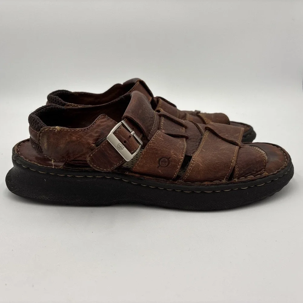Born Murphy Fisherman Mens Size 12 Sandals Leather Woven Strappy Buckle Brown